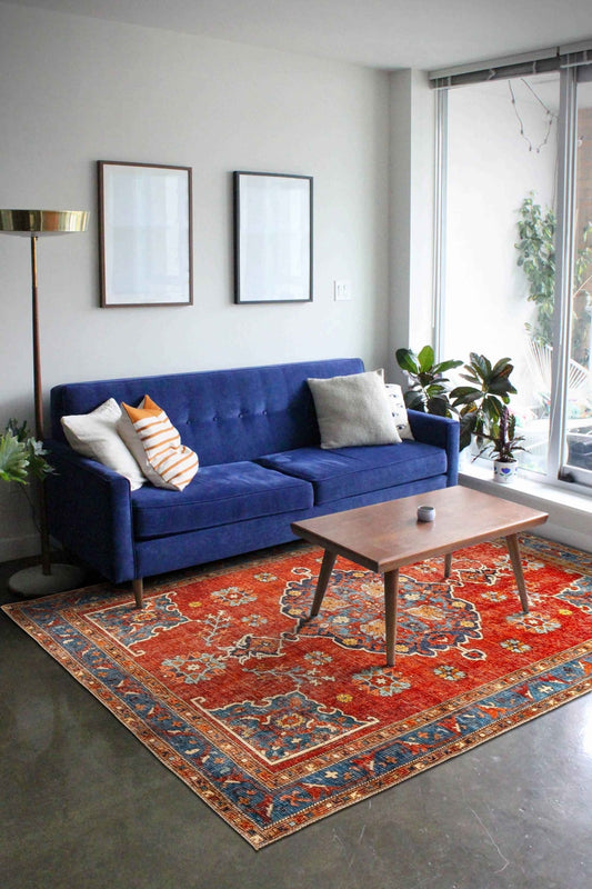 Vintage Collection Red & Blue Non-Slip Area Rug