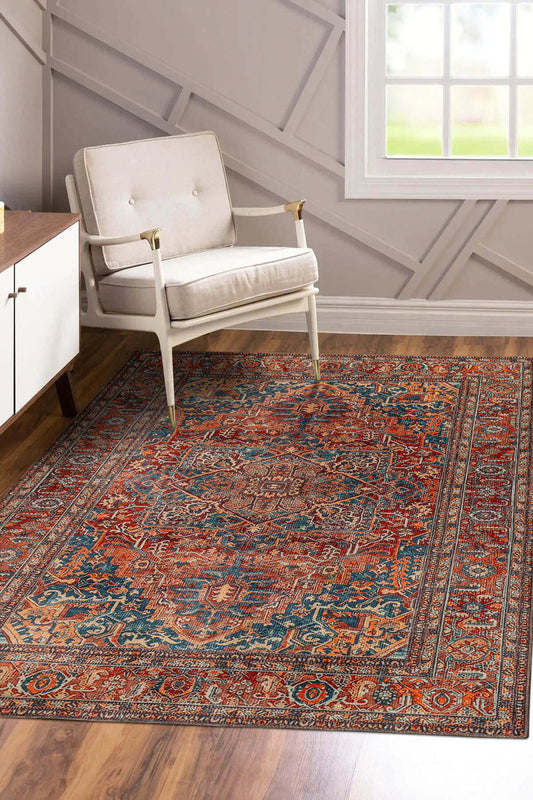 Red Vintage Multicolor Rug - Red, Orange and Blue